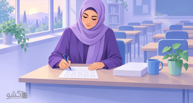 معلمی پس از کلاس برگه‌ی ارزیابی رفتار دانش‌آموز را علامت می‌زند؛ پرسشنامه ارزیابی اختلالات رفتاری عقب‌مانده ذهنی خفیف