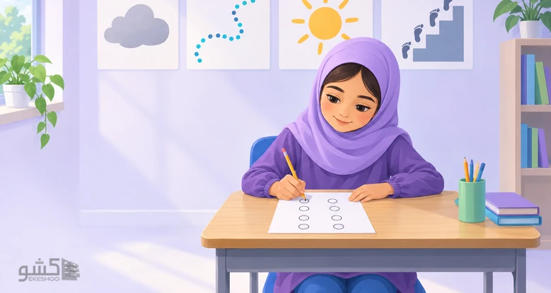 دختری دبستانی پس از امتحان پاسخ‌ها را علامت می‌زند؛ پرسشنامه ارزیابی شناختی کودکان