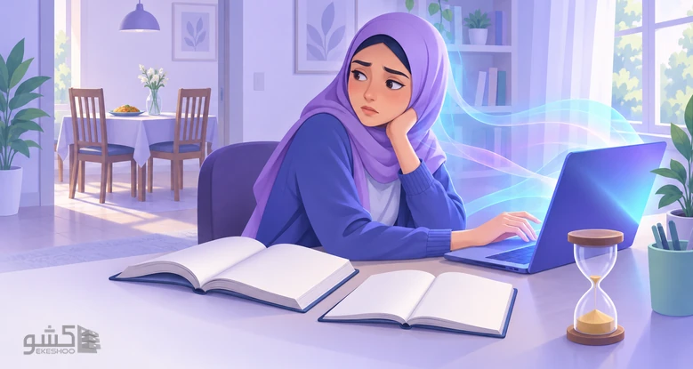 دختر نوجوانی میان کتاب درسی و لپ‌تاپ درخشان مردد مانده؛ کاربری مشکل‌زا از اینترنت و پیامدهای آن