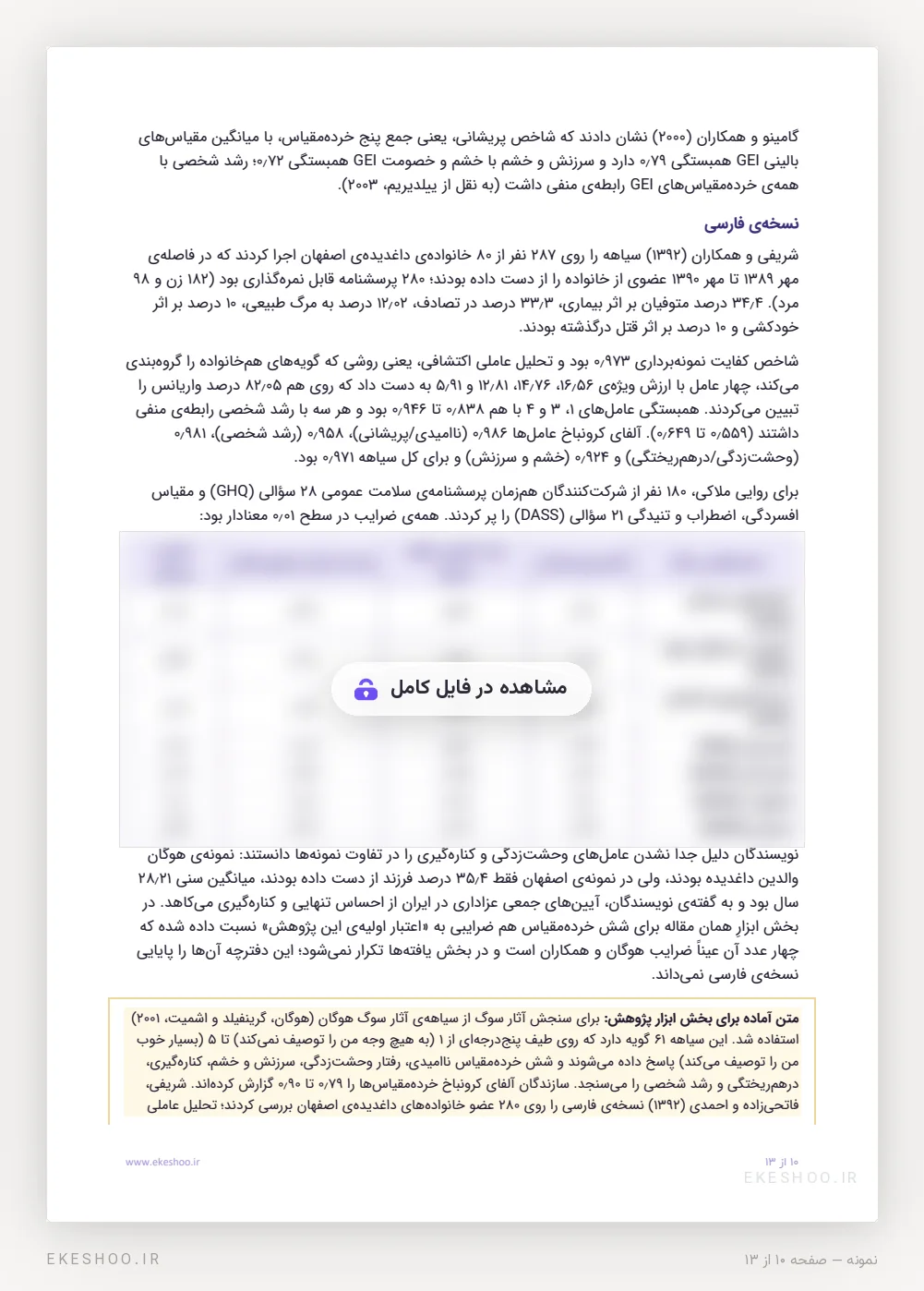 اعتباریابی فارسی در ۲۸۰ داغدیده‌ی اصفهان و جدول روایی ملاکی پرسشنامه آثار سوگ هوگان