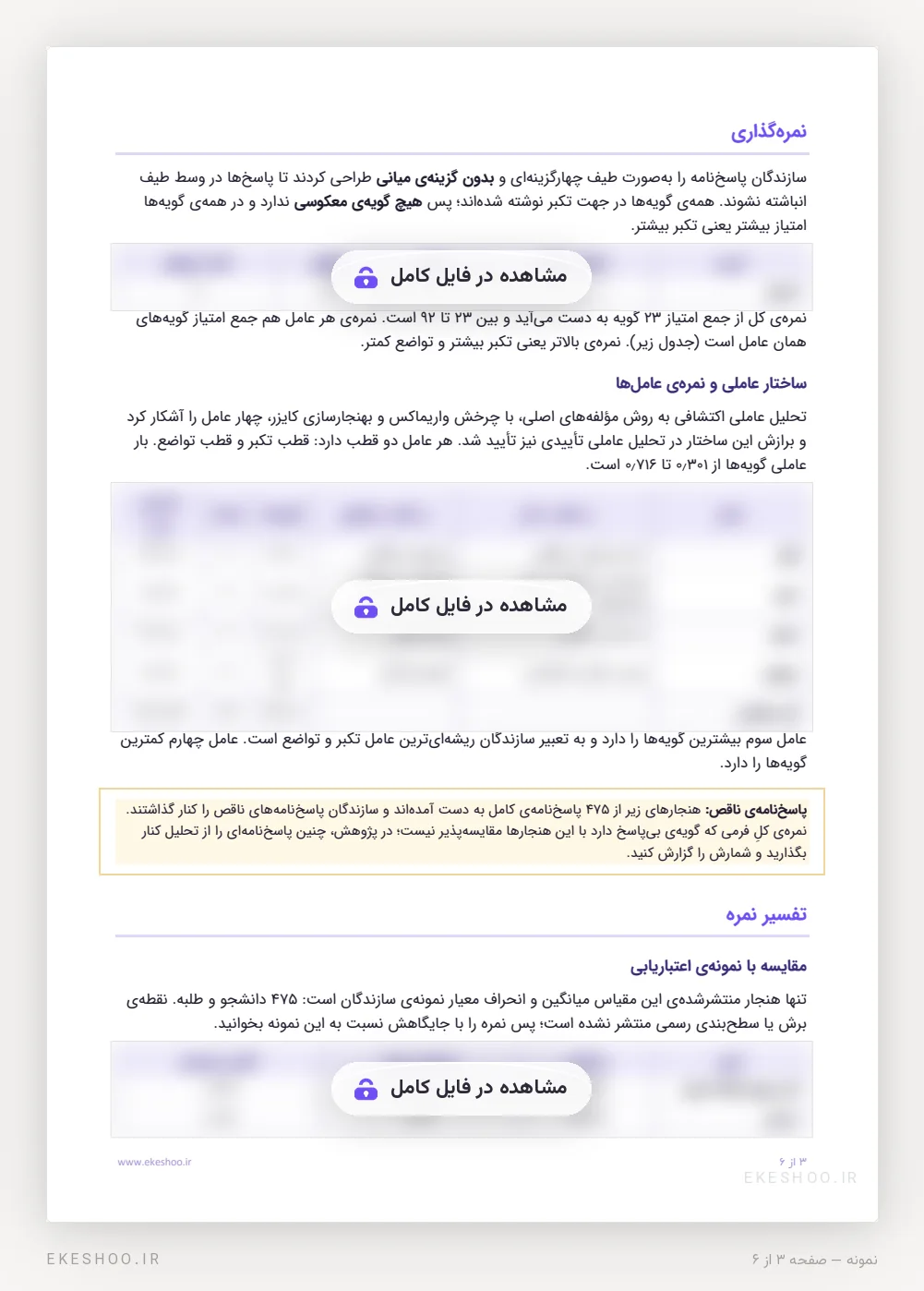 نمره‌گذاری، ساختار چهار عامل و مقایسه با نمونه‌ی هنجار پرسشنامه تکبر ـ تواضع