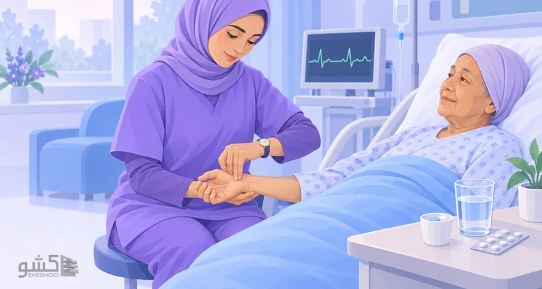پرستاری پیش از دادن قرص، نبض بیمار سالمند را می‌گیرد؛ پرسشنامه ارزشیابی آگاهی دارویی