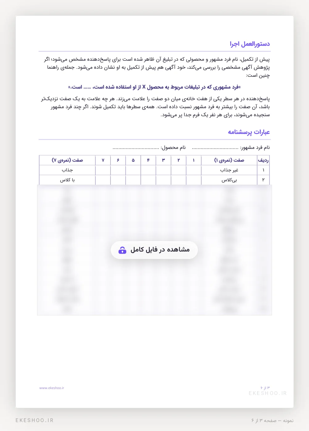 دستورالعمل اجرا، جمله‌ی راهنما و فرم تمایز معنایی هفت‌درجه‌ای پرسشنامه اعتبار منبع اوهانیان