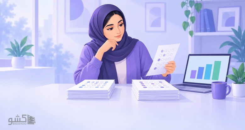 پژوهشگری که پاسخ‌نامه‌های دو گروه را پس از یک آزمون مقایسه می‌کند؛ کاربرد پرسشنامه حالت فراشناختی در پژوهش