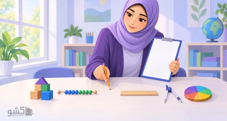 آموزگاری با تخته‌یادداشت، جای خالی ردیف ابزار ریاضی را نشان می‌دهد؛ چک لیست اختلال ریاضی تبریزی
