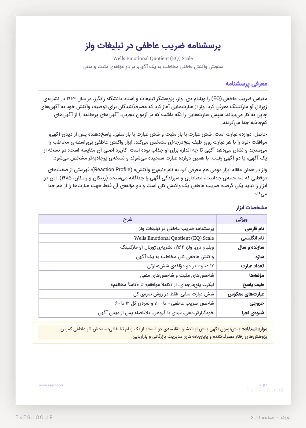 معرفی مقیاس ولز، فرق آن با نیم‌رخ واکنش و جدول مشخصات پرسشنامه ضریب عاطفی در تبلیغات