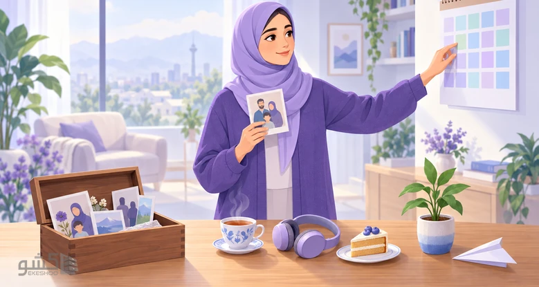 زنی عکس خانوادگی قدیمی، فنجان چای و تقویم را کنار هم می‌چیند؛ گذشته، حال و آینده در چشم‌انداز زمان زیمباردو